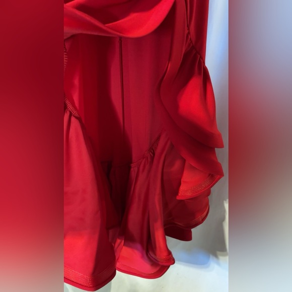 NWT- Betsy & Adam Crepe Tiered Ruffled Red Gown Gorgeous! 14 Petite - Picture 9 of 12